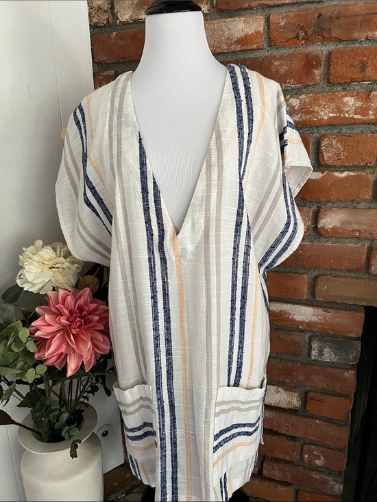 Rip Curl Other - RIP CURL Striped V-Neck SWIM Cover up  - White with Navy & Tan Stripes